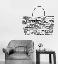 Vinyl Decal Wall Sticker Fashion Shopping Bag with Words Cloud (n1223)