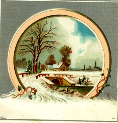 2  Trade Cards Spencer & Perkins Hosiery Farm Bridge Winter Scene -K1