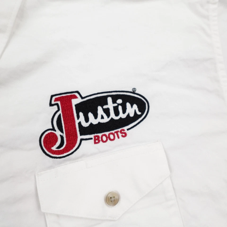 Camisa Wrangler Para Hombres Grande Blanca Western Justin Botas Bordadas Abotonadas Rodeo Foto 4 de 4