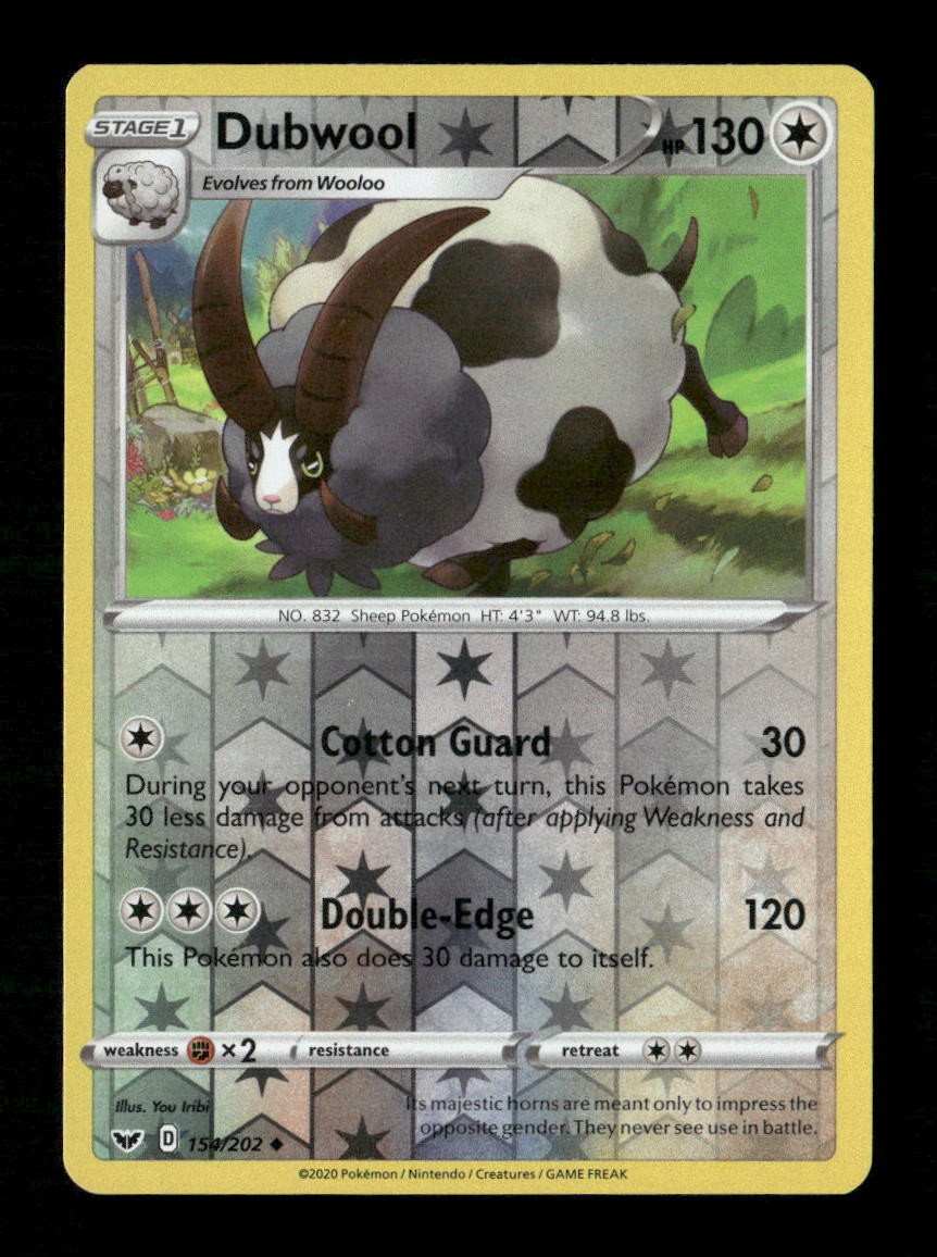 Dubwool Reverse Holo Uncommon SWSH01: Sword & Shield Base Set 154/202 LP Pokemon