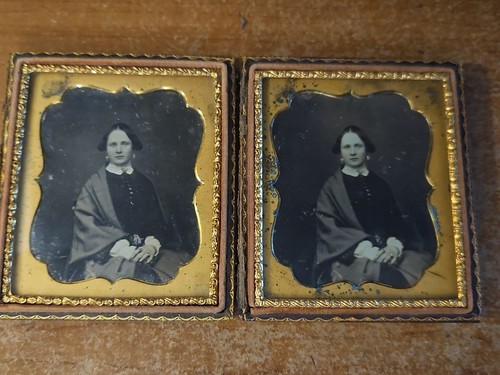 2 vom gleichen Foto einer schönen jungen Frau Stereoview ? 6. Platte Daguerreotypie