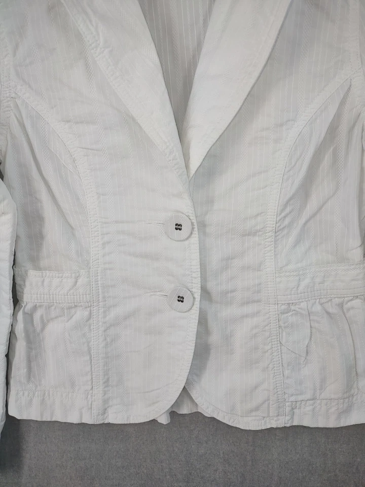 Blazer Caslon Mujer XS Blanco Algodón Texturizado Dos Botones Bolsillos Acanalados Chaqueta Foto 4 de 4