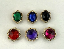 Lot Of 6 ~Vintage~Women's Rhinestone Clothing Button Covers~Faux Gems~Gold Tone