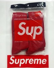 Supreme Hanes Crew Socks 4-Pack - Red - 100 Authentic -Sz-6-12