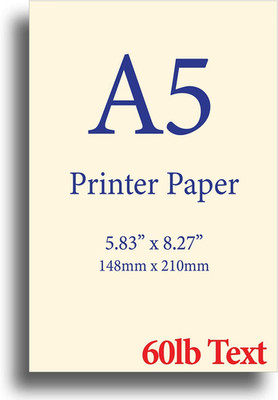 Natural Cream A5 Printer Paper - 8.3''X 5.83'' - 60Lb Text (90 Gsm) - 250 Sheets