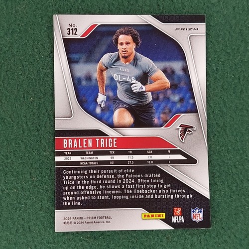 2024 Panini Prizm Bralen Trice Atlanta Falcons SILVER Rookie Card #312 - Bild 3 von 7