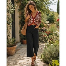 Maeve Colette Wide Leg Pants Women 25 Black Crop High Rise Anthropologie LINEN