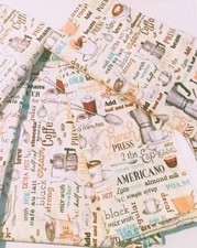 COFFEE HOUSE Brew Pots Kitchen Print Robert Kaufman Cotton Fabric 43" W X 19" L