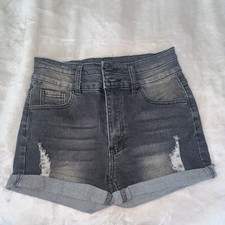 SHEIN Gray Denim Cut Off Shorts Distressed Pockets Women's Size M