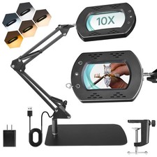 10X Square Magnifying Glass with Light and Stand, 2-in-1 LED Lighted Desk Lamp