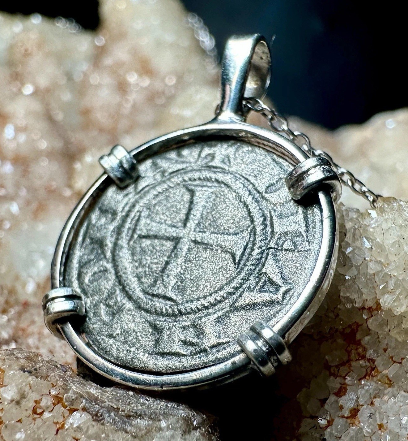 Genuine 13th Century Christian Cross Crusader Coin In Sterling Silver Pendant