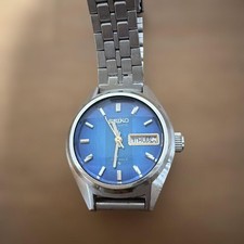 SEIKO Automatic Watch, Blue Dial, Day/Date, Cut Glass NEW