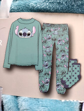 New Plush STITCH 3 pc Sleep Pajama Set Plus Size 3X Blue 22W-24W Top Pants Socks