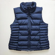 Lands' End Down Puffer Vest Quilted Full Zip Pockets Navy Blue WARM sz M UNISEX