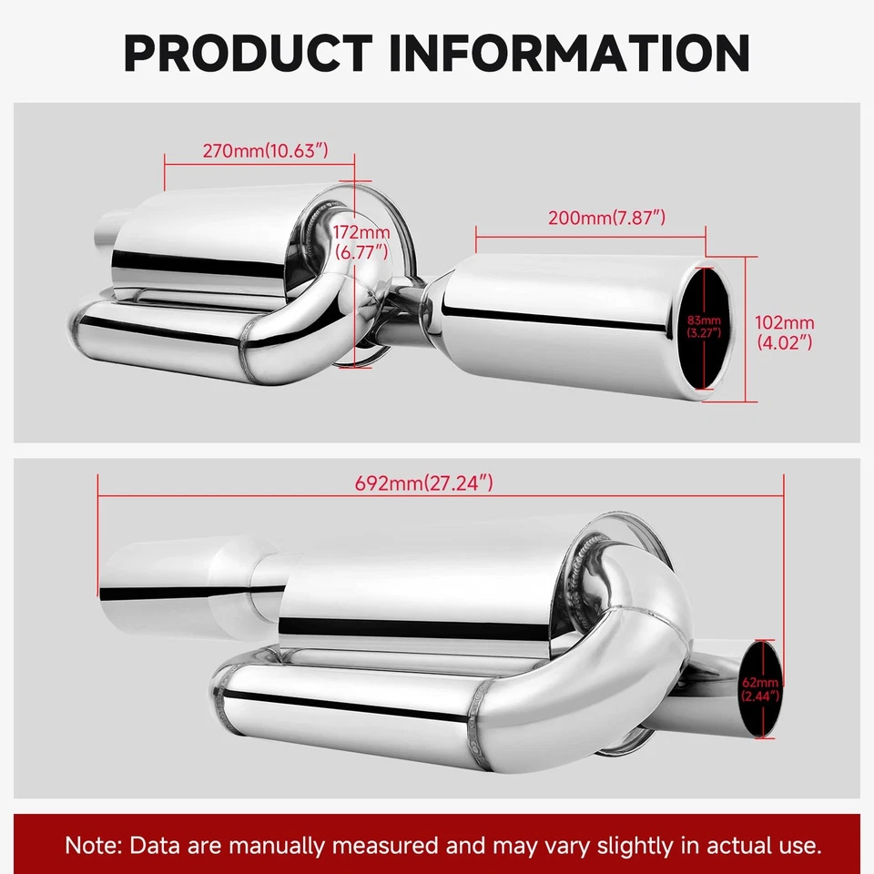For Datsun 620 / 620 Pickup Twin Exhaust Tip Muffler 2.5" Inlet 4.0" Pipe Steel - Imagem 2 de 4