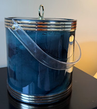 Vintage Marbled Black Ice Bucket w/ Lid & Clear Handle, Made in USA, 4 in