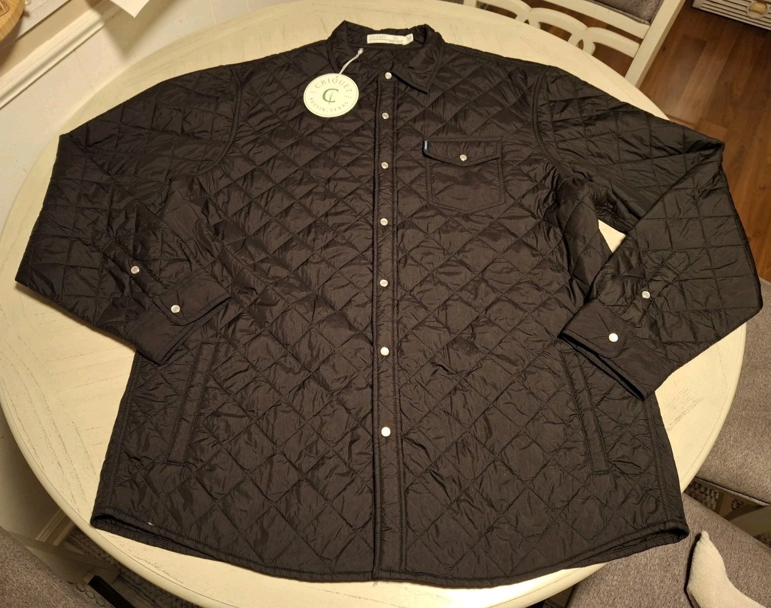 NWT Criquet Quilted Snap Shacket Shirt Black Casual Layering Comfort Travel XXL