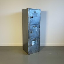 VINTAGE INDUSTRIAL STRIPPED METAL CABINET CUPBOARD 3 DOOR LOCKER STORAGE #4799