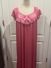 Women Pink Rose Silky Short Sleeve Nightgown 2XL 52"Lx22"W