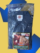 DICKIES Men's Long Sleeve Work Shirt WRINKLE RESISTANT Navy Blue 16/16.5 - 32-33