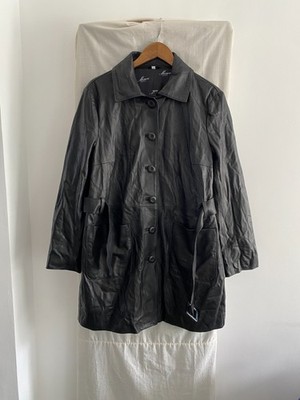 MISURI Mantel schwarz 100% Leder mit Gürtel Größe 50