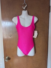 Vtg NOS Pacific Rigging Sears Hot Pink Ribbed One Piece Bathing Suit 80s 90s
