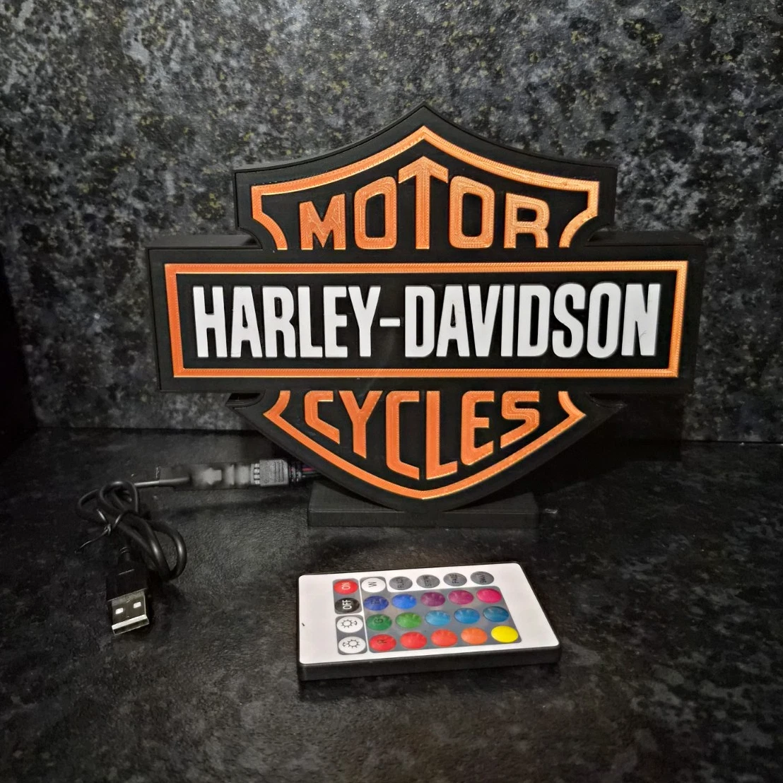 Harley-Davidson Shield Plastic Sign Plaque LED Colour Changing Remote Logo