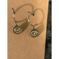 Evil Eye Hoop Earrings Gold Tone Dangle Charm Crystal Accent Boho