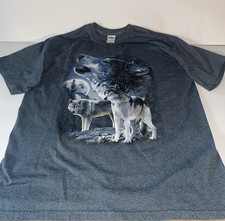 Vintage Y2K Wolf Graphic Tshirt Gildan XL Gray Made In USA