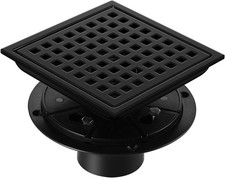 Shower Drain Matte Black 6 inch Square Shower Floor Drain with Flang Grid Remove