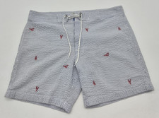 J Crew Swim Trunks Mens 35 Blue Striped Seersucker Lobsters 6 Inch Beach Preppy