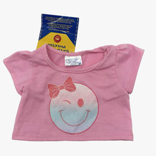 Build A Bear Cheerful Smiley Top Winking Face Shirt Pink Girl Teddy Clothes NWT