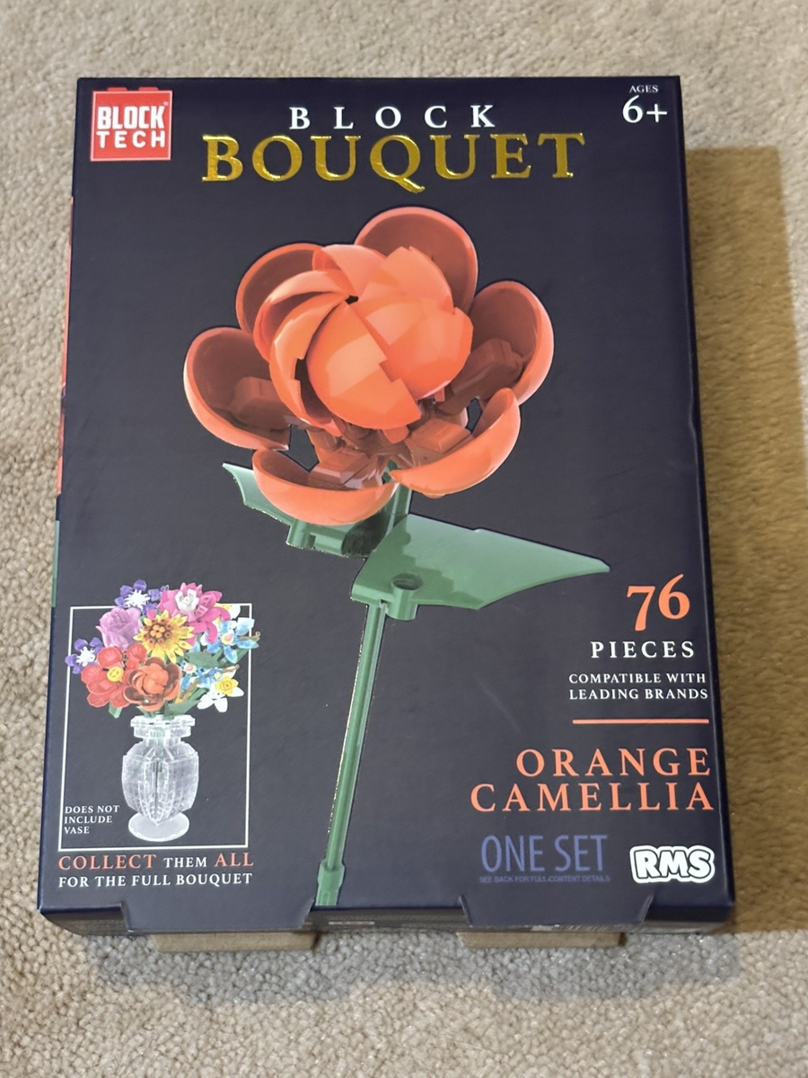 NEW, Block Bouquet ORANGE CAMELLIA Flower Building Block Set 76