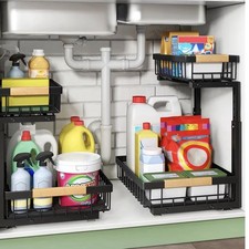 Under Sink Organizer, 2 Packs 2 Tier under Sink Organizers and Storage Slide Out