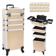 CHUANGJIN Professional Rolling Makeup Case with Wheels, 5-in-1 Gold