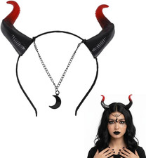 Halloween Devil Horns Headband: 8.25Inch Moon Chain Headpiece