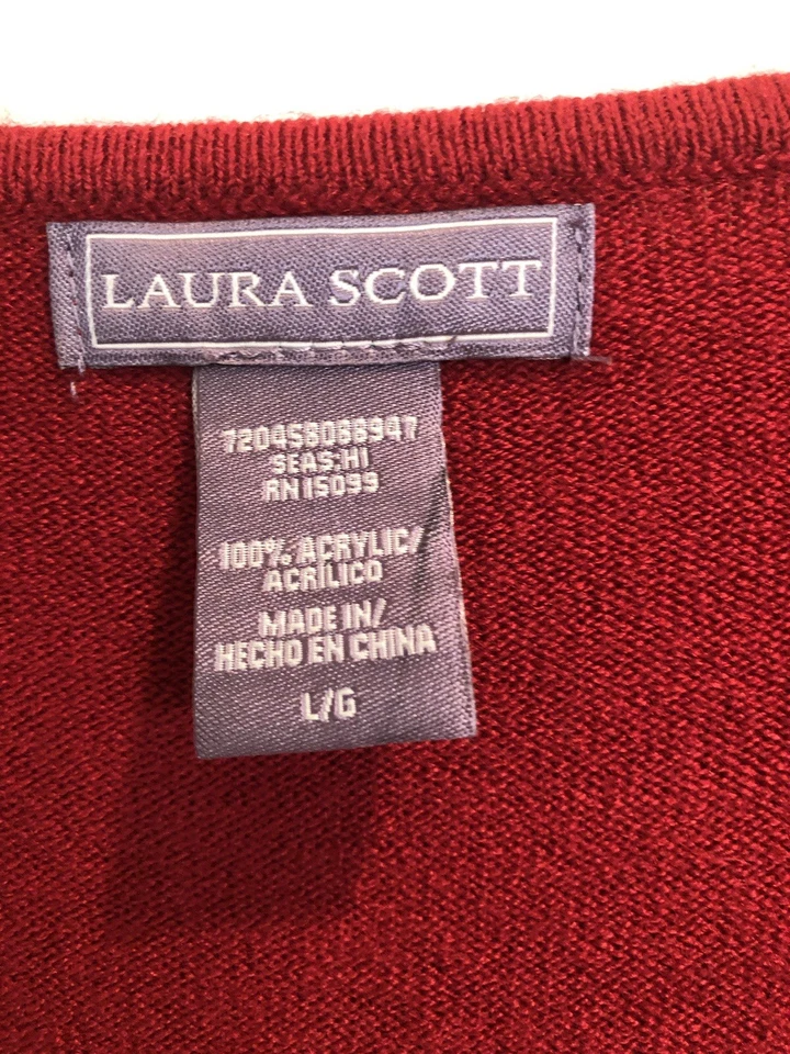 LAURA SCOTT MUJER L rojo acanalado elástico manga larga cuello tejido Cuentas Foto 2 de 4