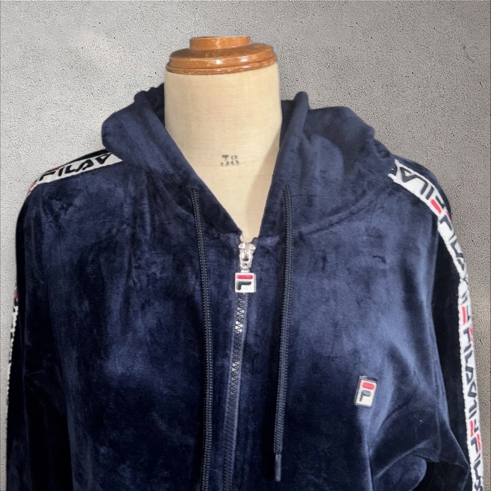 Fila Felpa con cappuccio e zip intera in morbido velluto blu navy da donna Taglia L