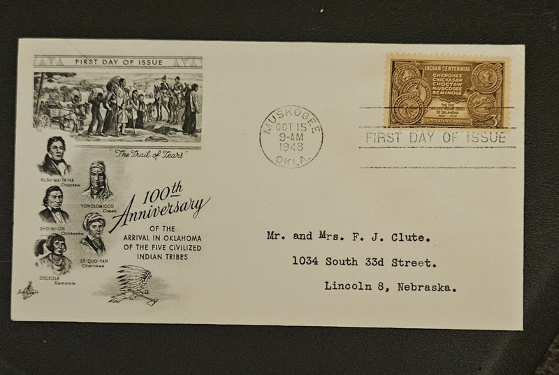 US FDC # 972 3c Indian Centennial  ArtCraft  addressed October 15, 1948