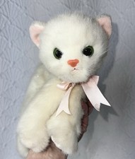 Vintage 1996 Ty Classic Crystal White Cat Plush Green Eyes Pink Bow & Nose Fuzzy