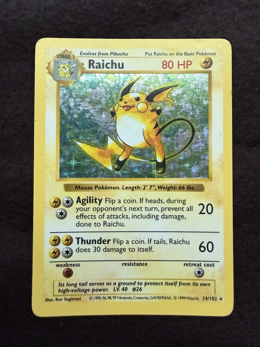 Raichu Pokémon TCG Shadowless Individual Collectible Card Game