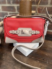 Genuine Radley Red & Beige Leather Flap Crossbody Handbag & Dustbag Preloved