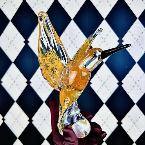 Hummingbird Art Glass Sculpture Vintage Hand Blown Murano Style Bird Figurine