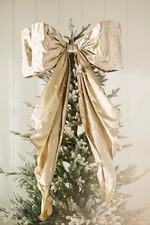 Anthropologie Satin Oversized Bow Tree Topper Ivory Beige Pearl Christmas NWT