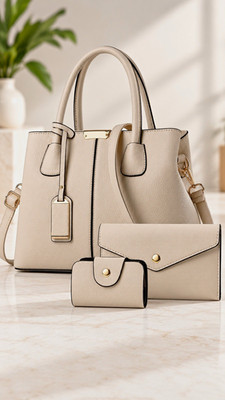 Damen Handtaschen Set 3-teilig Beige Schultertasche Umhängetasche Geldbörse