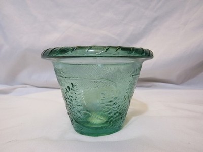 Heavy Green Glass Flower Pot Pine Cone Pattern Imported From Spain