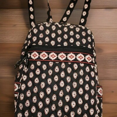 Vera Bradley Black Red Floral Design Size Medium Backpack 