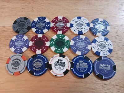 Genuine Harley Davidson Poker Chips Hawaii 15 Total Honolulu Kailua Kona Lihue