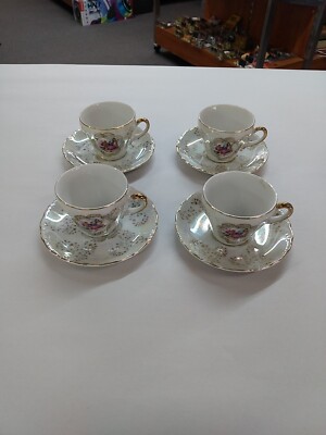 Vintage Empress Mandil Porcelain Lusterware Teacups/Saucers Set For (4) 8pc