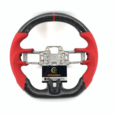 Red Leather Forged Carbon Fiber Steering Wheel Fit For Ford Mustang GT 2018-2023